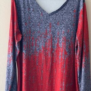 Women’s 2XL Polyester Blouse Long Sleeve Stretchy Red Top Gray Shirt Vneck Soft